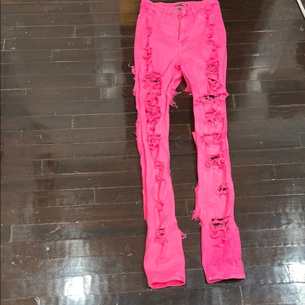 Hot pink distressed fashion nova jeans